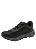 Calzado negro de running para mujer, taco plano de 4 cm, estilo aventurero y funcional.
