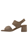 Sandalia de mujer en cuero taupe, ideal para ocasiones casuales.