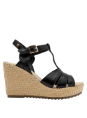 Sandalia negra de cuero, diseño casual para mujer, taco cuña de 10 cm, ideal para el verano.