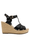 Sandalia negra de cuero, diseño casual para mujer, taco cuña de 10 cm, ideal para el verano.