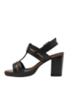 Sandalia de cuero negro, diseño casual para mujer, con taco bloque estilizador y confort inigualable.