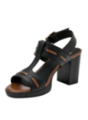 Sandalia de cuero negro para mujer, estilo casual, con forro suave y plantilla cómoda, ideal para todo el día.