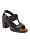 Sandalia casual de cuero negro para mujer, con punta abierta y taco bloque, perfecta para mantener frescura.