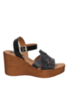 Sandalia negra femenina de cuero con punta abierta y diseño moderno, perfecta para ocasiones casuales.