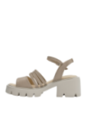 Sandalia de mujer taupe, cuero premium, estilo casual, taco bloque de 8 cm y punta abierta.
