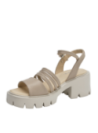 Sandalia casual de cuero taupe, diseño contemporáneo, perfecta para verano, con taco bloque.
