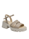 Sandalia de cuero taupe, punta abierta, casual, ideal para días cálidos, taco bloque que estiliza.