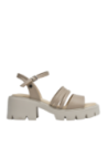 Sandalia taupe de cuero para mujer, estilo casual, diseño vanguardista con taco bloque de 8 cm.