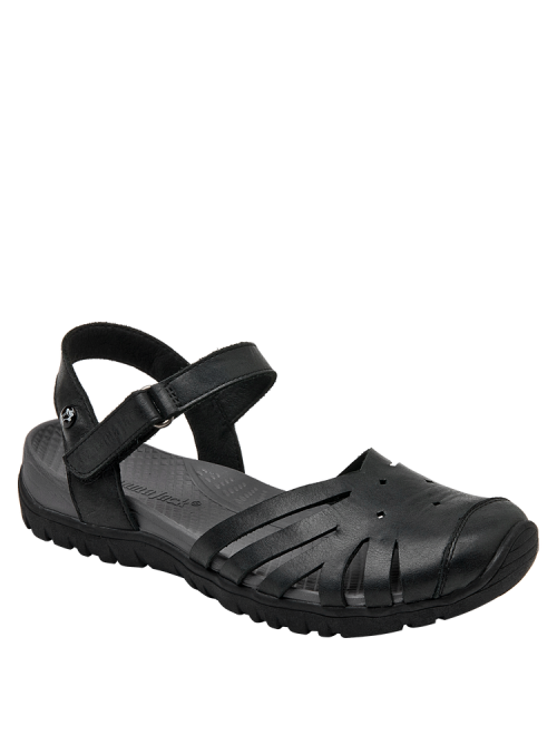 Sandalia de cuero negro, diseño urbano y moderno, ideal para días cálidos, con forro suave de pu.