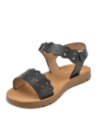 Cómoda sandalia negra de niña, estilo casual, hecha de PU, versátil para uso diario.