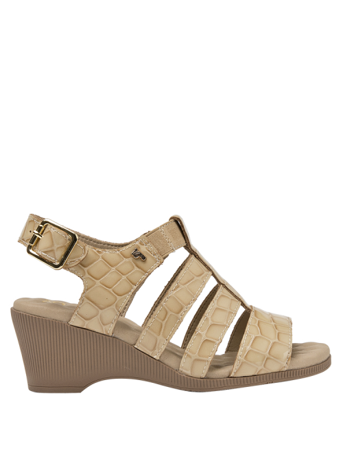 Sandalia Mujer de Cuero Charol Sandalia de cuero beige para mujer, diseño anatómico y cómodo para uso diario en verano.