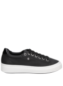 Zapatilla de cuero negro, mujer, urbana, con taco plano de 3 cm y punta redonda.