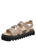 Sandalia casual beige de mujer, cuero premium, diseño vanguardista con taco bajo.