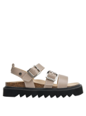 Sandalia beige de cuero para mujer, estilo casual, con diseño contemporáneo y taco plano de 2.5 cm.