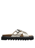 Sandalia dorada de cuero para mujer, estilo casual de Zappa K351 con punta abierta y taco plano de 2.5 cm.