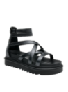 Sandalia negra de cuero para mujer, estilo casual con punta abierta.