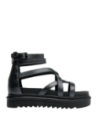Sandalia de cuero negro para mujer con diseño casual y taco plano de 6 cm.