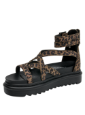 Sandalia de mujer en cuero animal print, perfecta para un estilo contemporáneo y vanguardista.