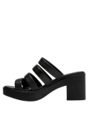 Elegante sandalia negra de cuero para mujer, diseño contemporáneo con taco bloque de 8 cm.