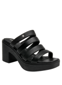Sandalia de cuero negro con punta abierta, estilo casual para mujer, perfecta para un look veraniego.