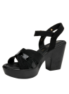 Sandalia negra femenina con diseño casual, confeccionada en textil y cuero, perfecta para el verano.