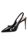 Zapato de mujer en charol negro, ideal para eventos formales, combinando estilo y comodidad.