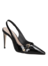 Zapato de charol negro para mujer de cuero premium con taco aguja de 10 cm, estilo elegante y sofisticado.