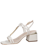 Sandalia de cuero blanco para mujer con taco bloque de 5.5 cm.