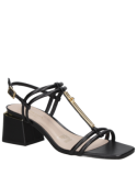 Sandalia negra de cuero para mujer, estilo casual y elegante con taco bloque de 5.5 cm.