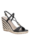 Sandalia negra de cuero para mujer con taco cuña de 10.8 cm, estilo casual elegante.
