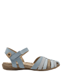 Sandalia de cuero celeste casual para mujer, ideal para el verano por su comodidad.