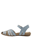 Sandalia de cuero celeste para mujer con suela de excelente agarre y estilo moderno.
