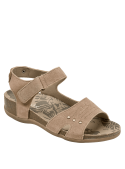 Sandalia de cuero taupe, diseño casual para mujer, ideal para el verano.
