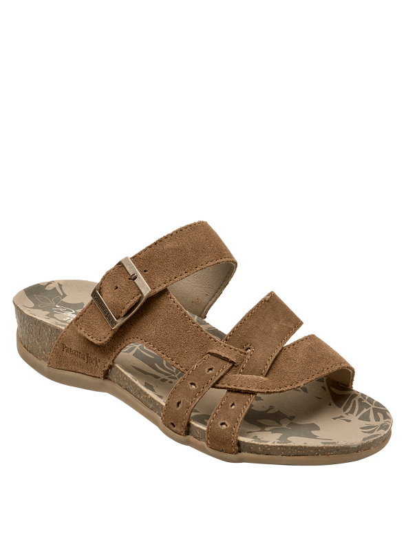 Sandalia de cuero negro casual para mujer con taco plano y diseño moderno.