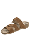 Sandalia de cuero camel para mujer, estilo casual con taco plano de 2 cm y suela antideslizante.