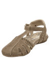 Sandalia de mujer en cuero taupe, diseño urbano, punta redonda y forro de microfibra suave.