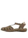 Sandalia de cuero taupe para mujer, estilo casual, con taco plano de 2 cm y suela de buen agarre.