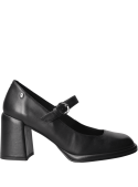 Zapato de cuero negro casual para mujer, sofisticado con detalles femeninos y caña de 6 cm.