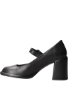 Zapato de cuero negro casual para mujer, diseño elegante con taco bloque de 8 cm y punta redonda.