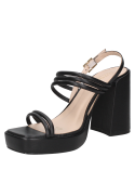 Sandalia negra de cuero para mujer con tiras cruzadas, ideal para un estilo casual y sofisticado.