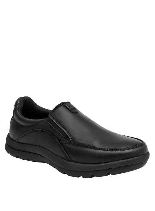 Calzado de cuero negro para hombre, tipo mocasín, con diseño elegante y elásticos laterales para mayor comodidad.