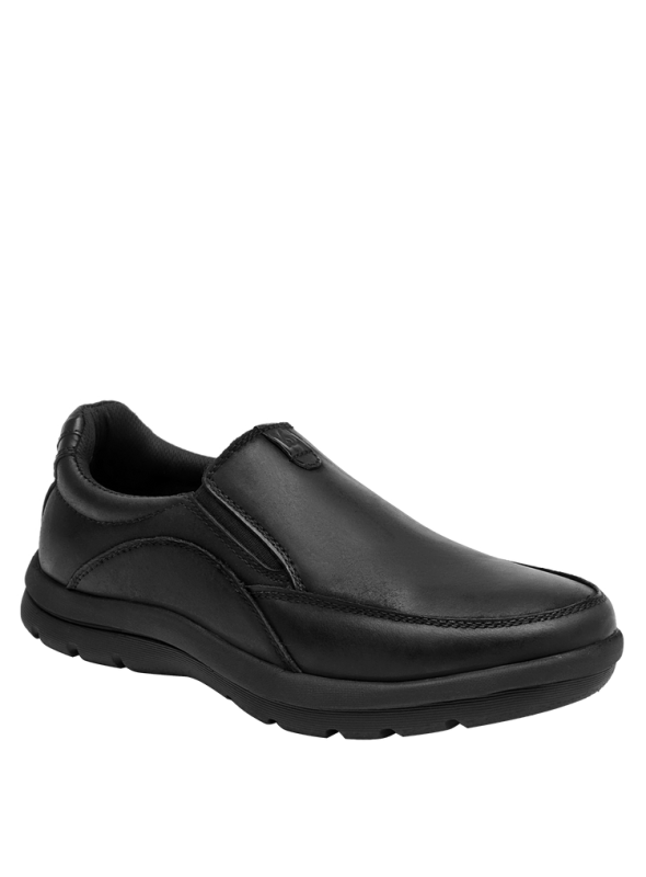 Zapato mocasín café de cuero para hombre, estilo clásico con elástico en los costados, asegurando un calce flexible y cómodo.