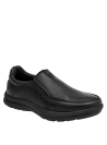 Calzado de cuero negro para hombre, tipo mocasín, con diseño elegante y elásticos laterales para mayor comodidad.