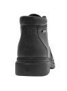 Elegante botín negro de cuero para hombre, con entresuela acolchada que absorbe impactos, asegurando comodidad prolongada.