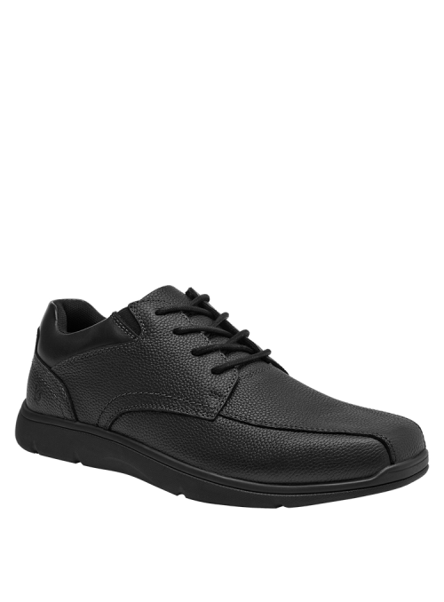 Zapato casual negro de cuero para hombre, con capellada texturizada que aporta robustez y durabilidad.