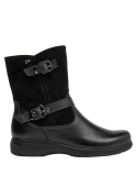 Bota casual de cuero negro para mujer, con cierre lateral y suela de goma robusta para buen agarre y durabilidad.