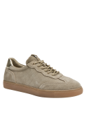 Zapatilla casual de cuero taupe para mujer, elegante y funcional, ideal para añadir un toque retro a cualquier atuendo.