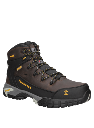 Zapato de Seguridad Hombre - WATERPROOF Bototo marrón de diseño robusto, con cordones asegurados por ganchos metálicos, perfecto para terrenos difíciles.