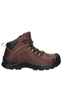 Calzado masculino de seguridad café, poliuretano bidensidad, cordones reflectantes, protección superior.