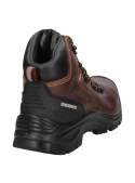 Calzado de seguridad café, hombre, cordones reflectantes, construcción en cuero inyectado.